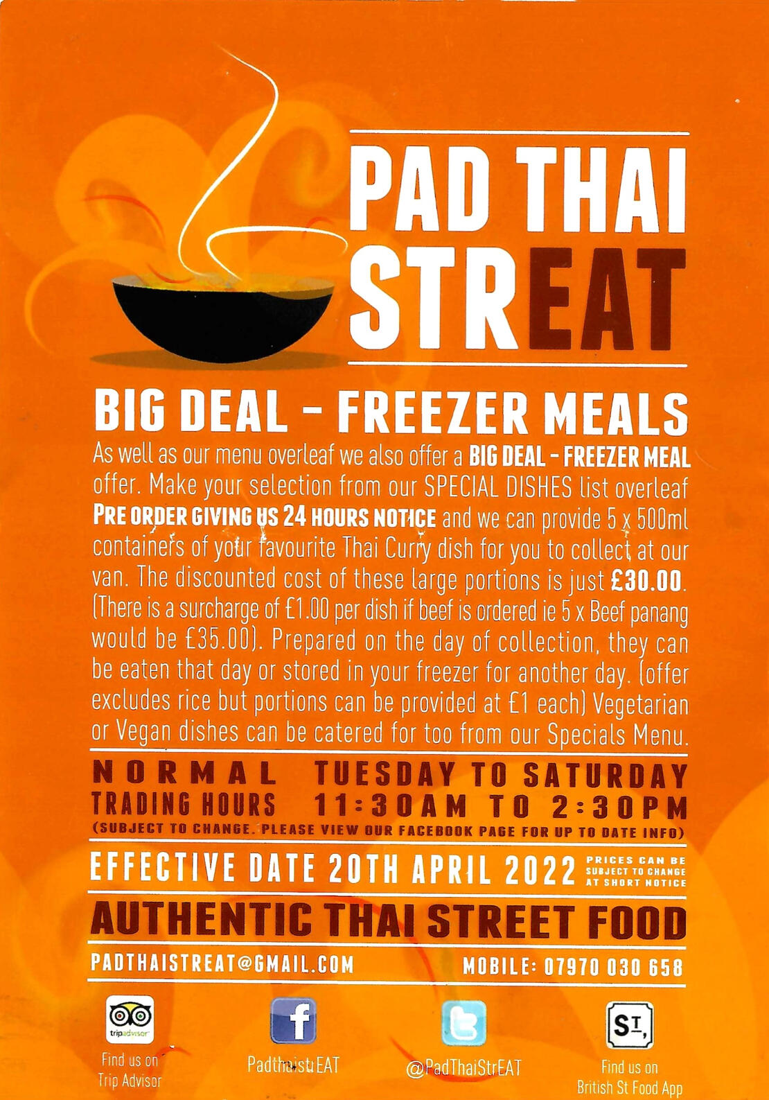 Promotional Flyer with information about 'Big Freezer Meal Deals'