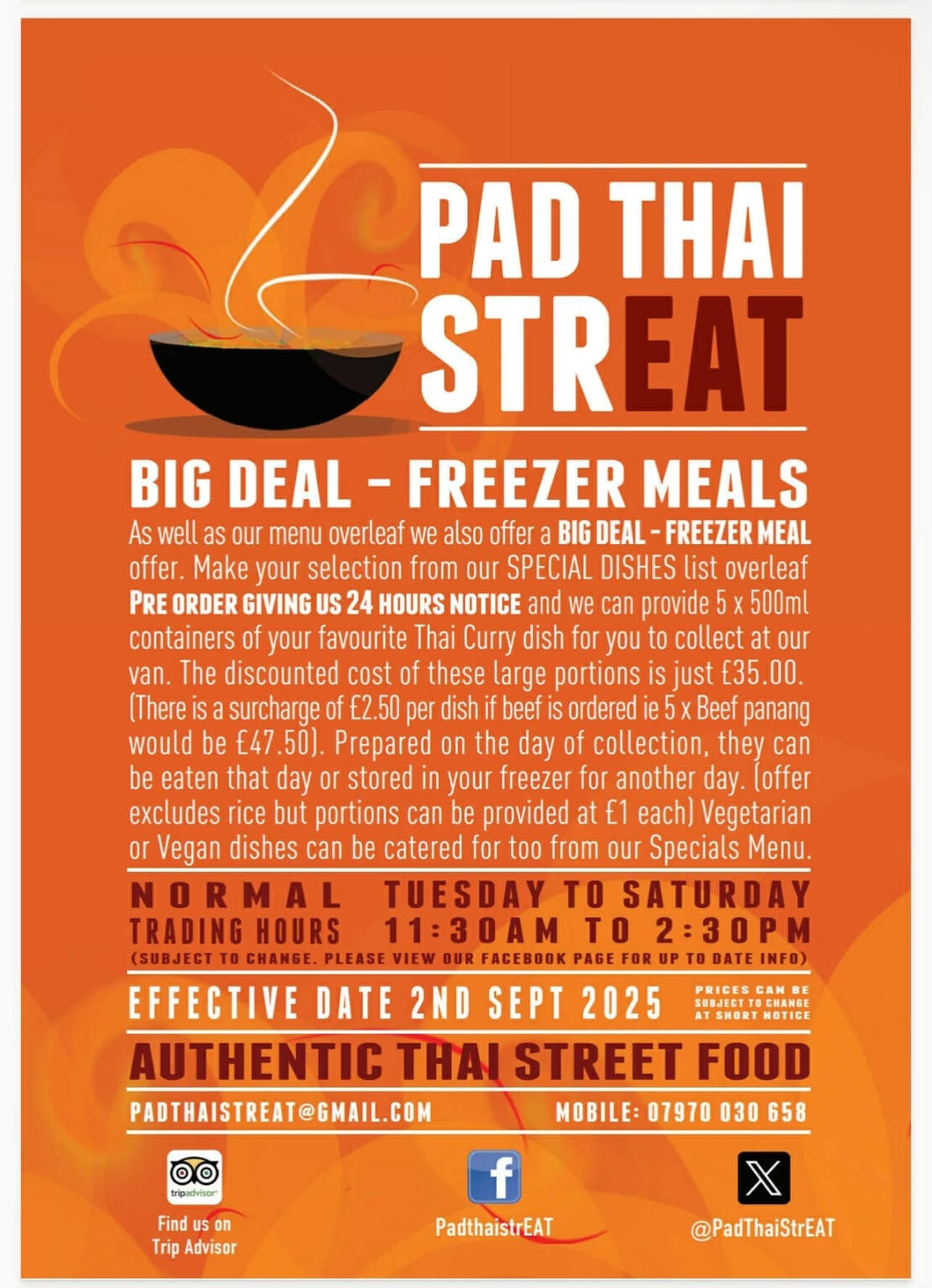 Promotional Flyer with information about 'Big Freezer Meal Deals'